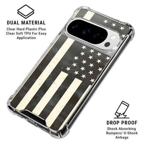 Black & White USA Flag Google Pixel 10 Pro XL Clear Case